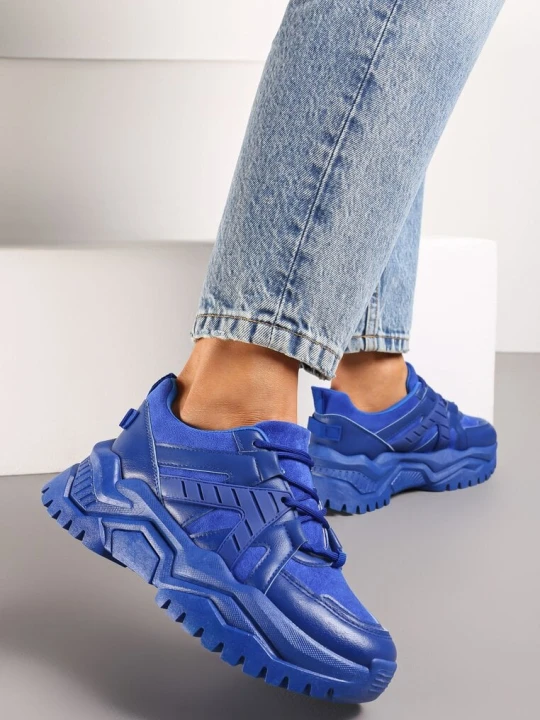 Zdjęcie produktu Niebieskie Sneakersy na Grubej Podeszwie z Wstawkami Naindia