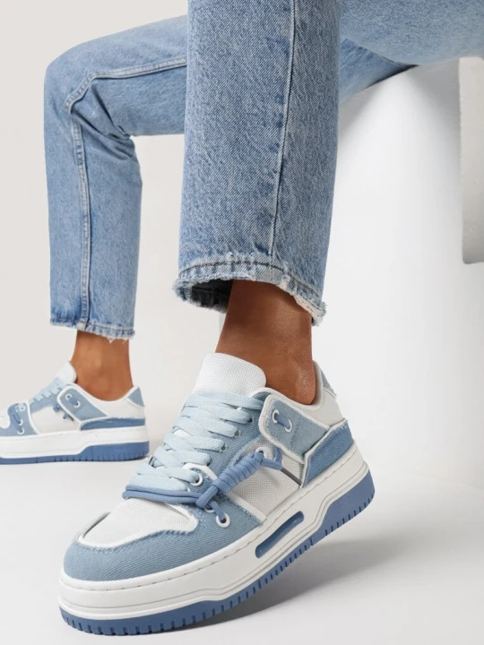 Zdjęcie produktu Niebieskie Sneakersy na Platformie z Ozdobnym Sznurowaniem Awidea
