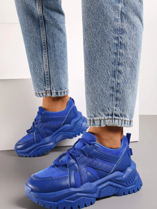 Zdjęcie produktu Niebieskie Sneakersy Sznurowane na Grubej Podeszwie Releta