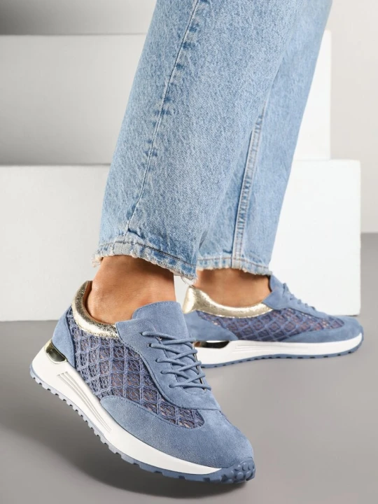 Zdjęcie produktu Niebieskie Sneakersy z Ażurowym Zdobieniem i Metalicznymi Wstawkami Sesovienna Mellisa