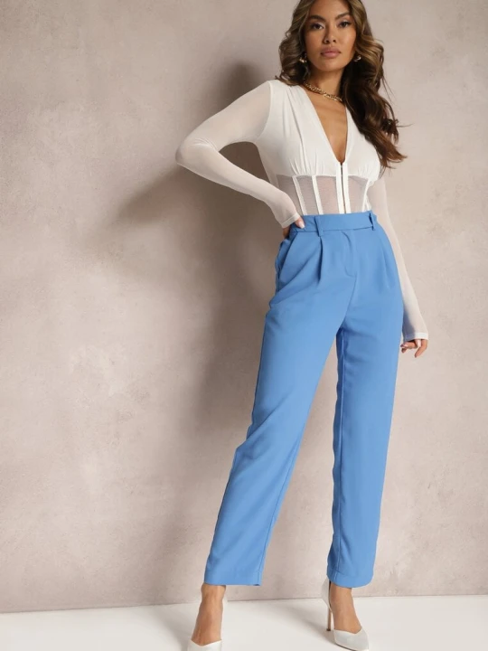 Zdjęcie produktu Niebieskie Spodnie High Waist z Gumką w Talii i Prostymi Nogawkami Brenissa Sophyline