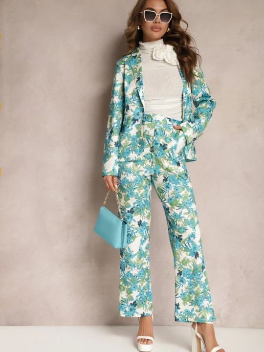 Zdjęcie produktu Niebiesko-Białe Spodnie w Kwiatowy Print High Waist z Szeroką Nogawką Lastaria Sophyline