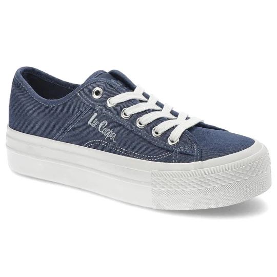 Zdjęcie produktu Trampki damskie Lee Cooper, tekstylna cholewka o lekkiej i trwałej konstrukcji klasyczne sznurowanie gumowa podeszwa, granatowe, LCW-22-31-0888L niebieski