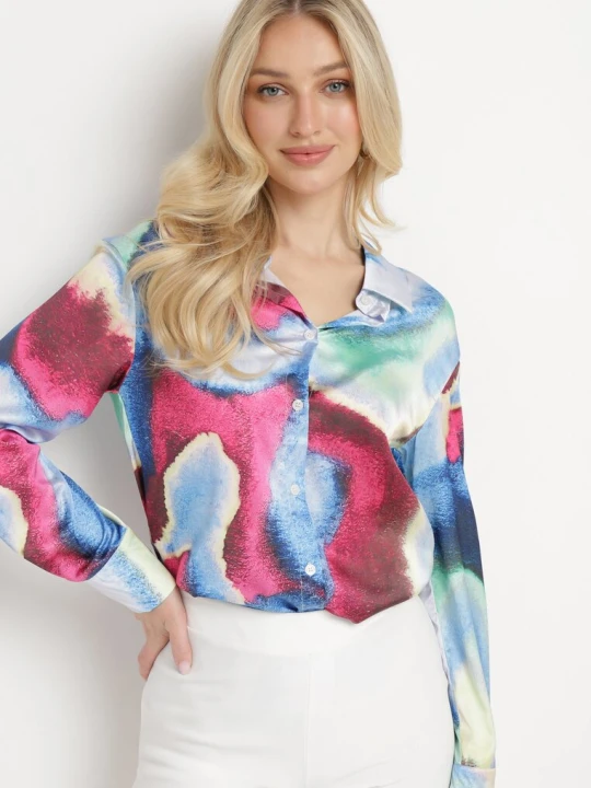 Zdjęcie produktu Niebiesko-Różowa Koszula w Abstrakcyjny Wzór Tie-Dye Ivarte Sophyline