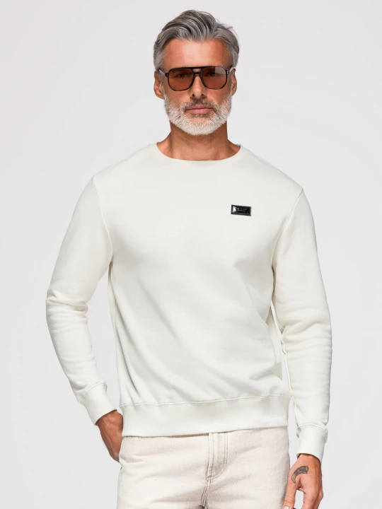 Zdjęcie produktu Nierozpinana bluza męska dresowa z metalowym pinem – kremowa V2 - Rozmiar: L Ombre Clothing kremowy