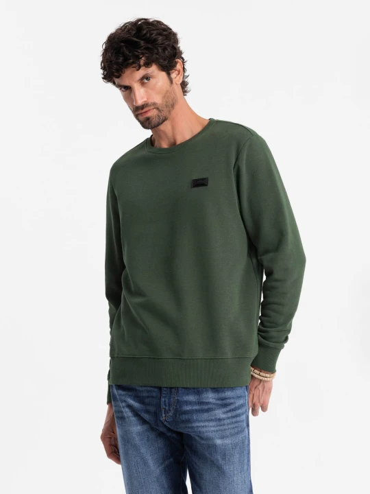 Zdjęcie produktu Nierozpinana dresowa bluza męska z metalowym pinem – ciemnozielona V4 Ombre Clothing zielony