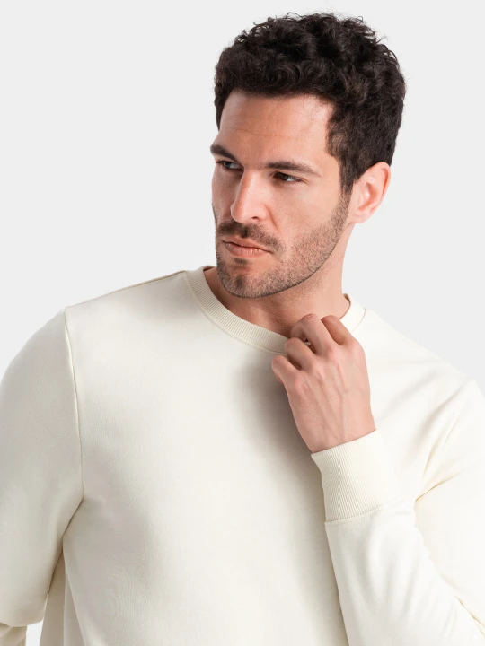 Zdjęcie produktu Nierozpinana męska bluza dresowa BASIC – kremowa V5 - Rozmiar: S Ombre Clothing kremowy