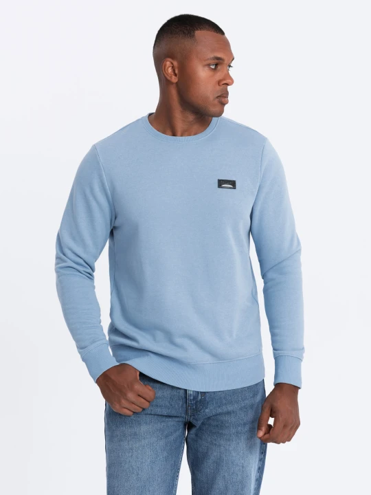 Zdjęcie produktu Nierozpinana męska dresowa bluza z metalowym pinem – błękitna V3 - Rozmiar: XL Ombre Clothing błękitny