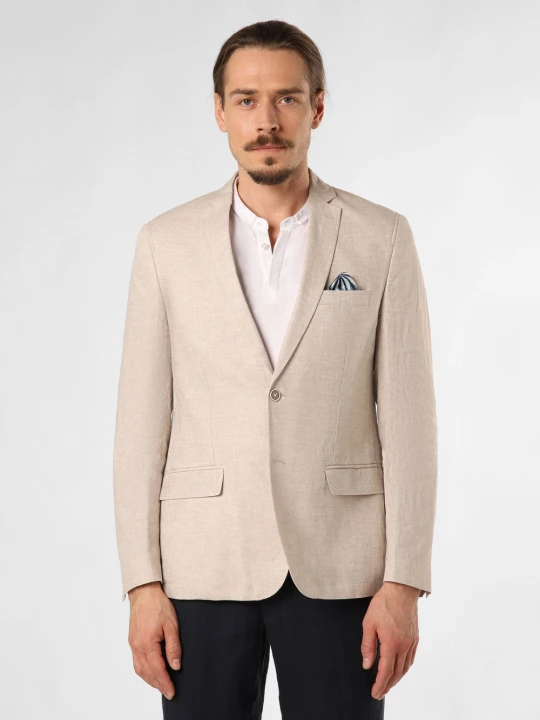 Zdjęcie produktu Nils Sundström Lniana marynarka - Marcello Mężczyźni Modern Fit len beżowy