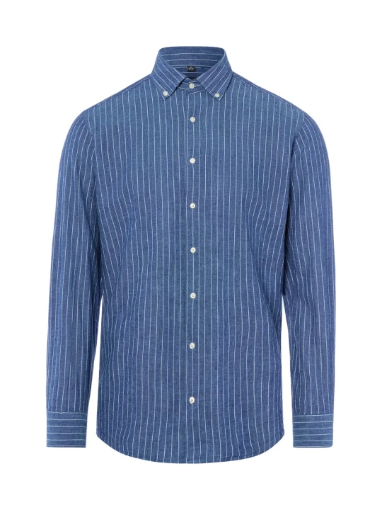 Zdjęcie produktu Nils Sundström koszula casual z zawartością lnu Mężczyźni Modern Fit Bawełna niebieski