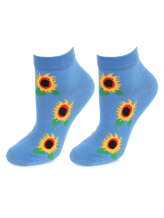 Zdjęcie produktu Niskie Bawełniane Skarpetki Damskie w Słoneczniki Footies Sunflowers Marilyn niebieski