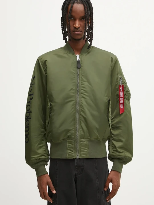 Zdjęcie produktu No Problemo kurtka bomber dwustronna No Problemo x Alpha Industries No War MA-1 zielony