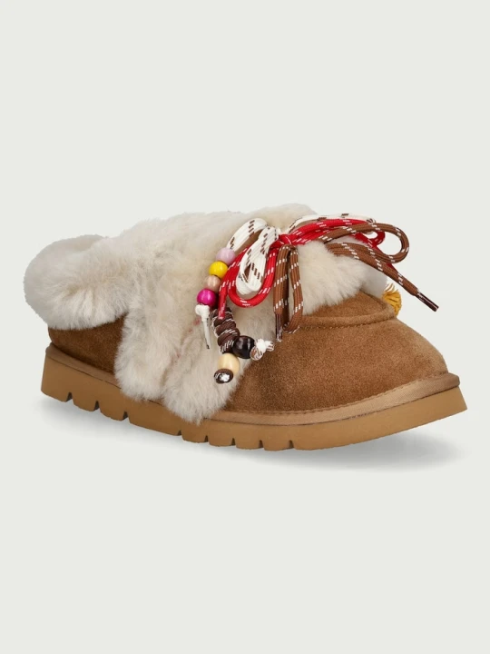 Zdjęcie produktu Nokwol kapcie damskie zamszowe April Chestnut Hairy Suede brązowy