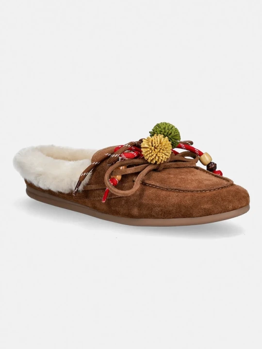 Zdjęcie produktu Nokwol kapcie zamszowe Coco Fur Tan Suede brązowy