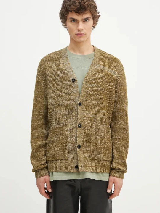 Zdjęcie produktu Norse Projects kardigan wełniany Loki Wool Cotton Rib Cardigan zielony