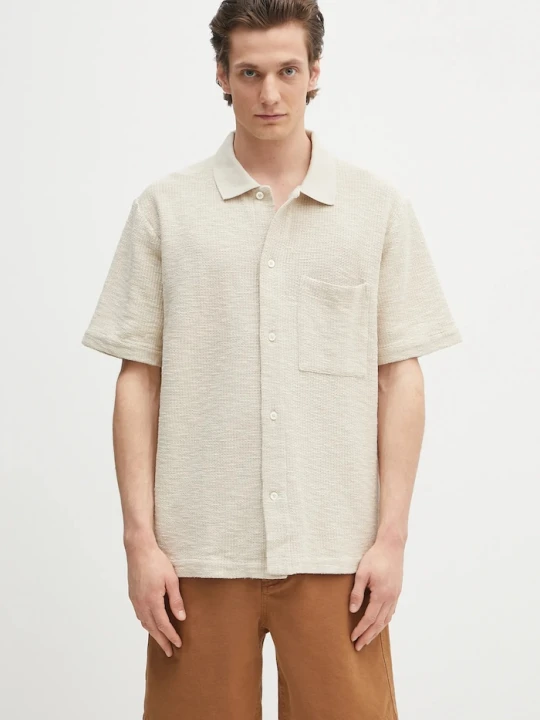 Zdjęcie produktu Norse Projects koszula bawełniana Gustav Crochet Jersey Shirt beżowy