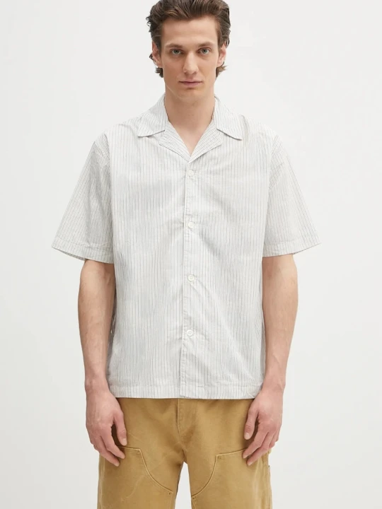 Zdjęcie produktu Norse Projects koszula bawełniana Mads Poplin Stripe SS biały