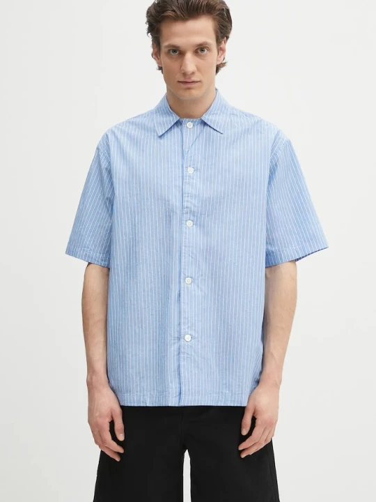 Zdjęcie produktu Norse Projects koszula bawełniana Mads Poplin Stripe SS niebieski