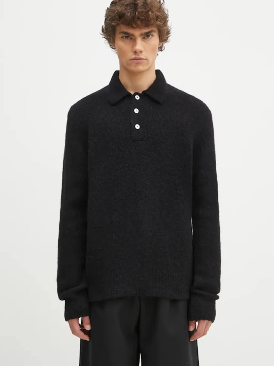 Zdjęcie produktu Norse Projects sweter wełniany Rasmus Relaxed Brushed Polo czarny