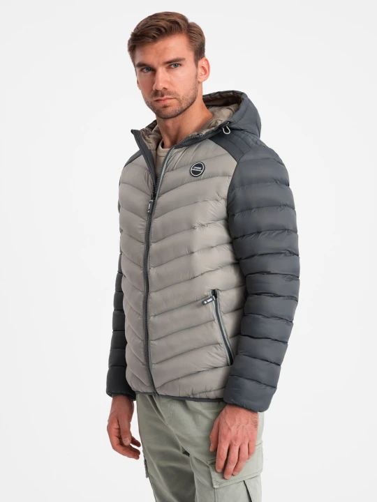 Zdjęcie produktu Nylonowa dwukolorowa pikowana męska kurtka w stylu sportowym – popielata V11 - Rozmiar: L Ombre Clothing popielaty