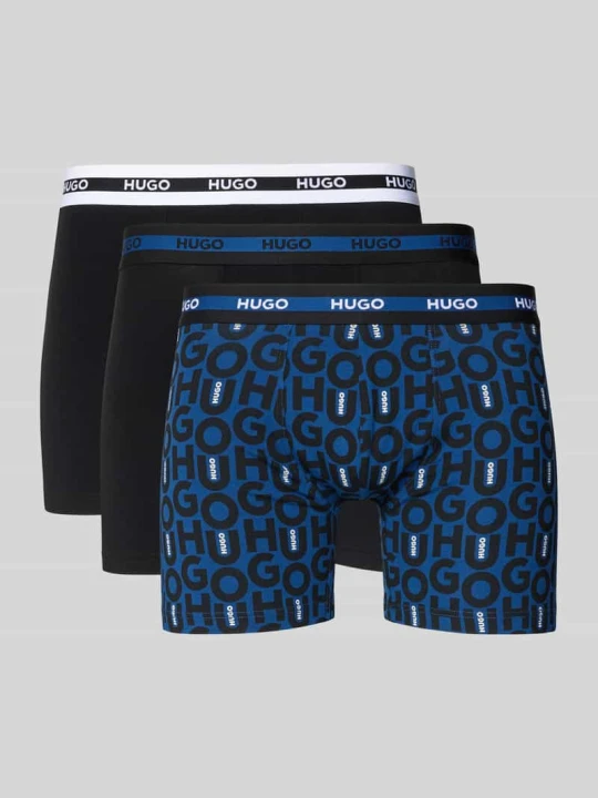 Zdjęcie produktu Obcisłe bokserki o kroju skinny fit z mieszanki bawełny w zestaw 3 szt. Hugo Ciemnoniebieski