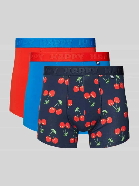 Zdjęcie produktu Obcisłe bokserki o kroju slim fit z detalem z logo w Zestaw 3 szt. Happy Socks Granatowy