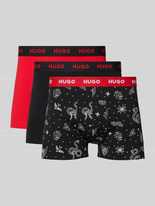 Zdjęcie produktu Obcisłe bokserki o kroju slim fit z mieszanka bawełny w zestaw 3 szt. model 'TRUNK TRPLET DESIGN' Hugo Czerwony