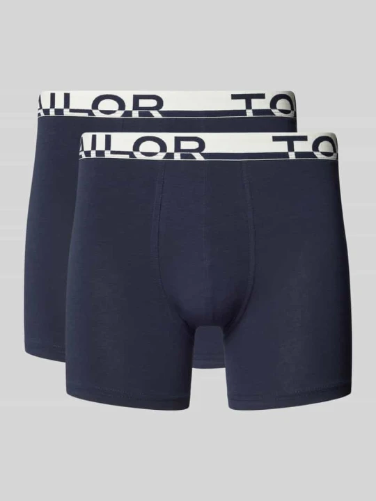 Zdjęcie produktu Obcisłe bokserki o kroju slim fit z napisem z logo na pasie w zestaw 2 szt. Tom Tailor Granatowy
