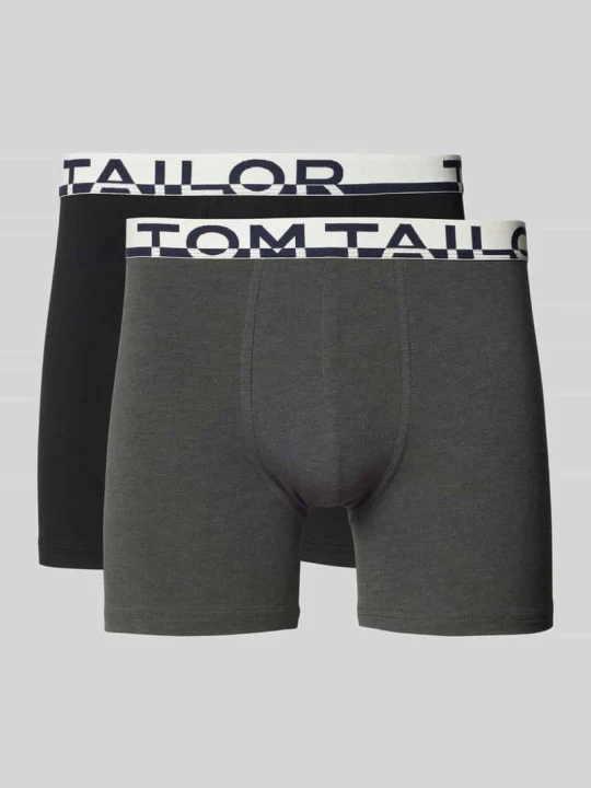 Zdjęcie produktu Obcisłe bokserki o kroju slim fit z napisem z logo na pasie w zestaw 2 szt. Tom Tailor Antracytowy