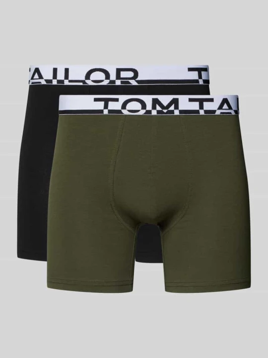 Zdjęcie produktu Obcisłe bokserki o kroju slim fit z napisem z logo na pasie w zestaw 2 szt. Tom Tailor Khaki