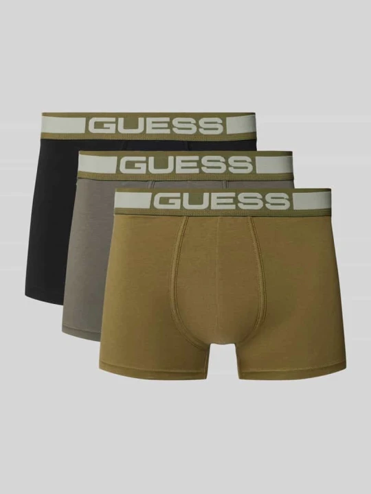 Zdjęcie produktu Obcisłe bokserki z elastycznym paskiem z logo w zestawie 3 szt. model ‘JOE’ Guess Oliwkowy