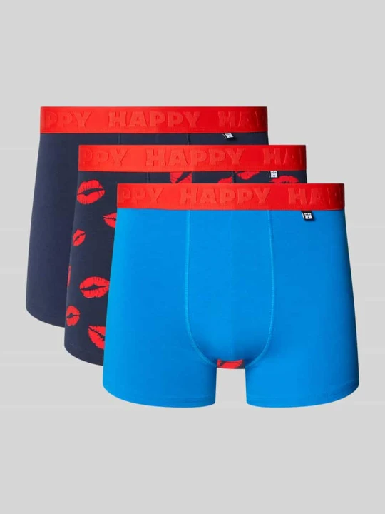 Zdjęcie produktu Obcisłe bokserki z mieszanka bawełny model 'Kisses Up' w zestaw 3 szt. Happy Socks Granatowy