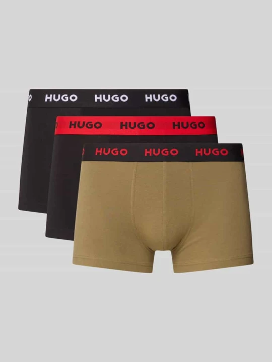 Zdjęcie produktu Obcisłe bokserki z mieszanki bawełny z elastycznym pasem z logo w wielopak: 3 szt. Hugo Czarny
