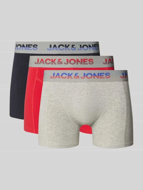 Zdjęcie produktu Obcisłe bokserki z paskiem z logo w zestawie 3 szt. model ‘JADON’ Jack&Jones Czerwony