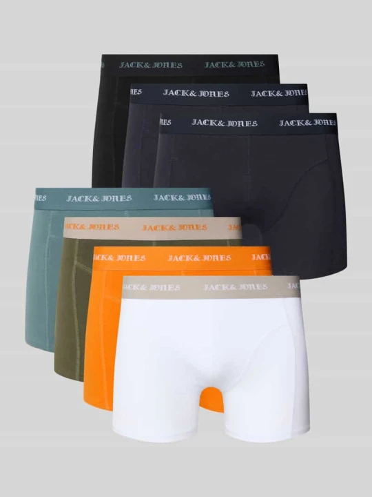 Zdjęcie produktu Obcisłe bokserki z paskiem z logo w zestawie 7 szt. model ‘JACMILES’ Jack&Jones Pomarańczowy