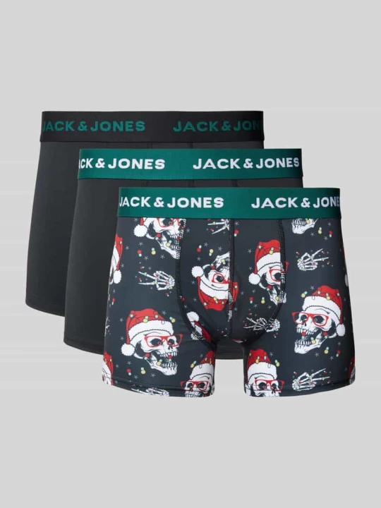 Zdjęcie produktu Obcisłe bokserki ze szwami działowymi w zestawie 3 szt. model ‘XMAS SKULLS’ Jack&Jones Czarny