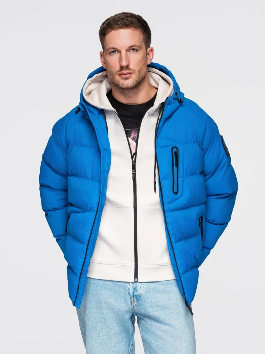 Zdjęcie produktu Ocieplana pikowana kurtka męska z raglanowym rękawem – niebieska V2 Ombre Clothing