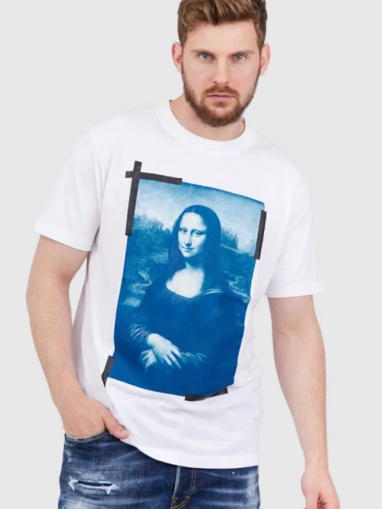 Zdjęcie produktu OFF-WHITE Biały t-shirt męski z nadrukiem mona lisy, Rozmiar S Off White
