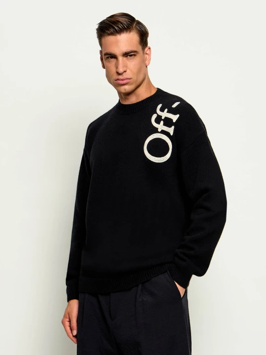Zdjęcie produktu OFF-WHITE Wełniany sweter Vertical Bookish | Relaxed fit Off White czarny