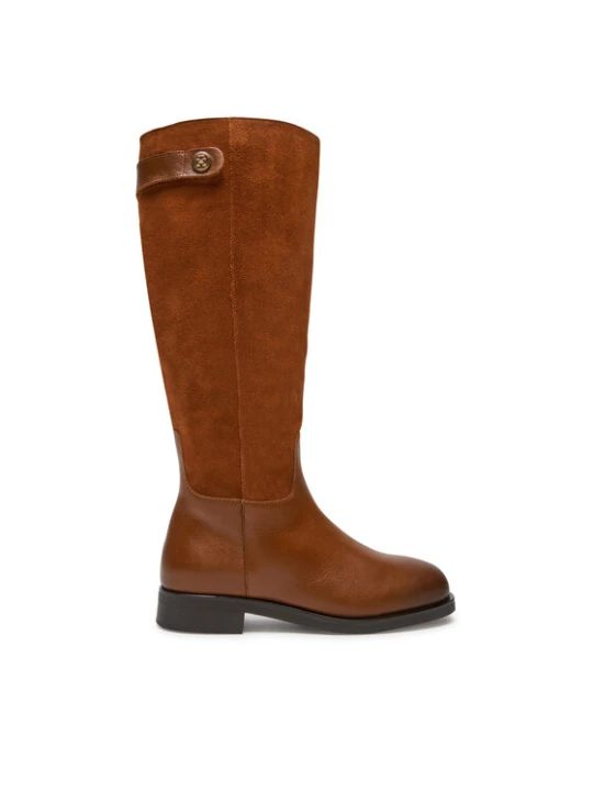 Zdjęcie produktu Oficerki Tommy Hilfiger Th Stud Leather Mix Long Boot FW0FW08341 Brązowy