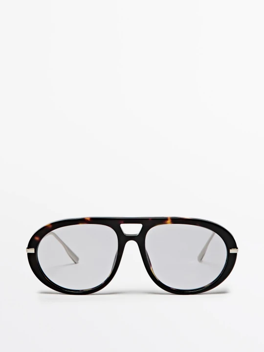 Zdjęcie produktu Okulary Aviator Z Efektem Rogowym - Niebieski - Massimo Dutti - Female