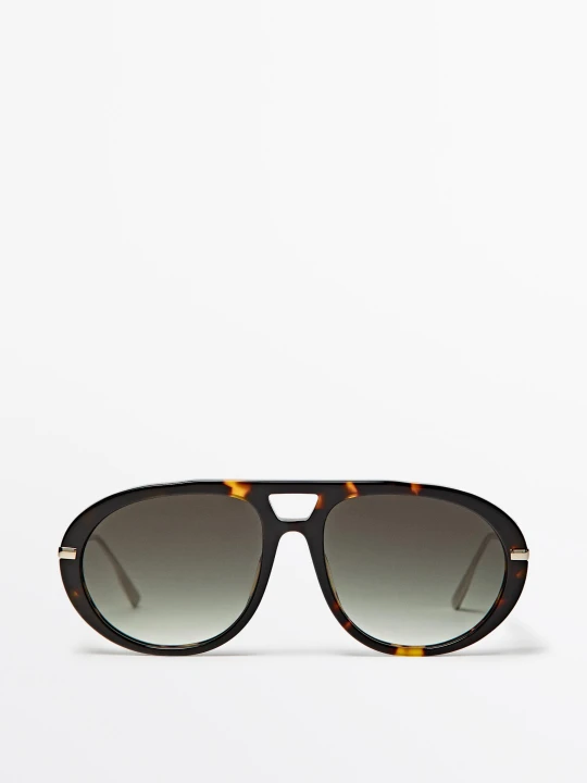 Zdjęcie produktu Okulary Przeciwsłoneczne Typu Aviator Z Efektem Rogowym - Zielony - Massimo Dutti - Female