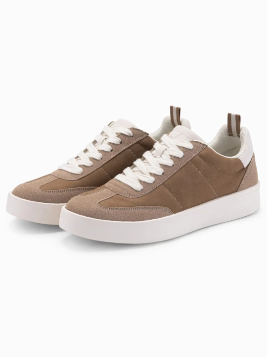 Zdjęcie produktu Oldschoolowe męskie sneakersy na grubej podeszwie – jasnobrązowe V1 - Rozmiar: 41 Ombre Clothing jasnobrązowy
