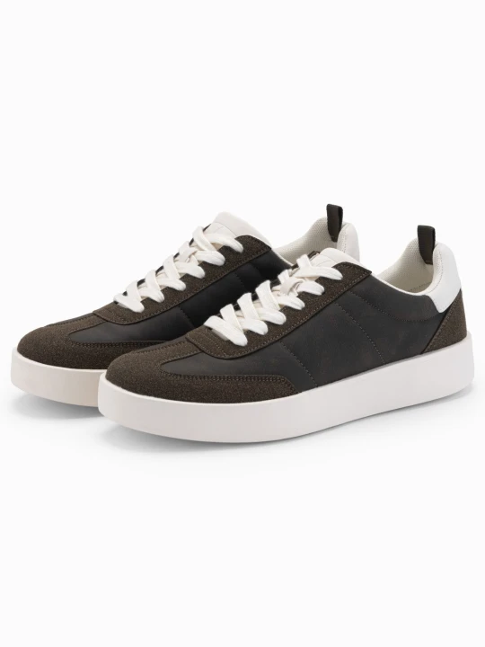 Zdjęcie produktu Oldschoolowe sneakersy męskie na grubej podeszwie – ciemnobrązowe V3 Ombre Clothing ciemnobrązowy