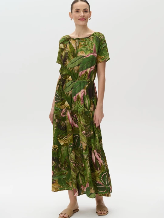 Zdjęcie produktu Oliwkowa sukienka maxi z nadrukiem tropic Greenpoint