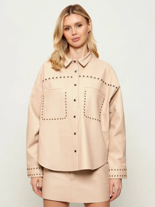 Zdjęcie produktu One Teaspoon Skórzana kurtka DARIA | Relaxed fit beżowy