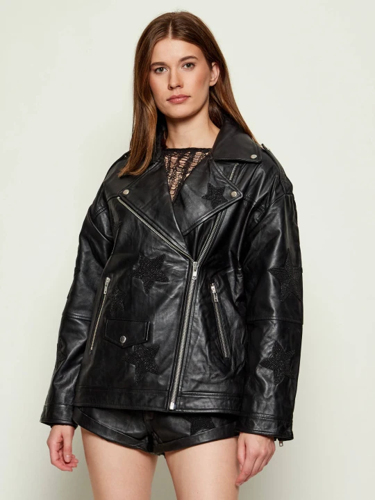 Zdjęcie produktu One Teaspoon Skórzana ramoneska BIKER BOYFRIEND | Oversize fit czarny