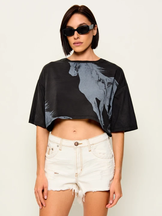 Zdjęcie produktu One Teaspoon T-shirt Wild Horses | Cropped Fit czarny