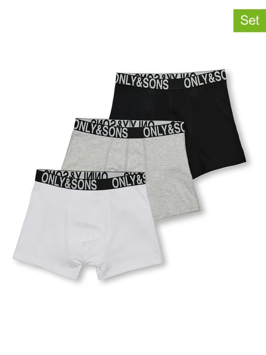 Zdjęcie produktu Only&Sons Bokserki (3 pary) w kolorze białym, szarym i czarnym rozmiar: 122/128 Only & Sons