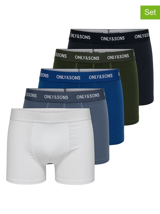 Zdjęcie produktu ONLY & SONS Bokserki (5 par) "Onstrey" w kolorze niebiesko-białym rozmiar: XS